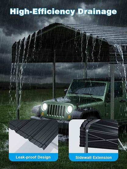 12x20Ft Heavy Duty Metal Carport – Outdoor Galvanized Garage, Sturdy Structure, All-Weather Protection, Easy Assembly for Cars, Trucks, Boats, Tractors, and Outdoor Storage (Grey, 12x20FT)