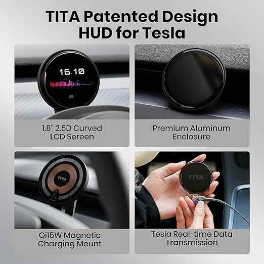 TITA 1.8" Smart Display Pro for Tesla Model 3/Y, with Magnetic Charging Mount, Zero-Delay Tesla Data Sync, HUD for Model 3, Model Y, Model 3 Highland