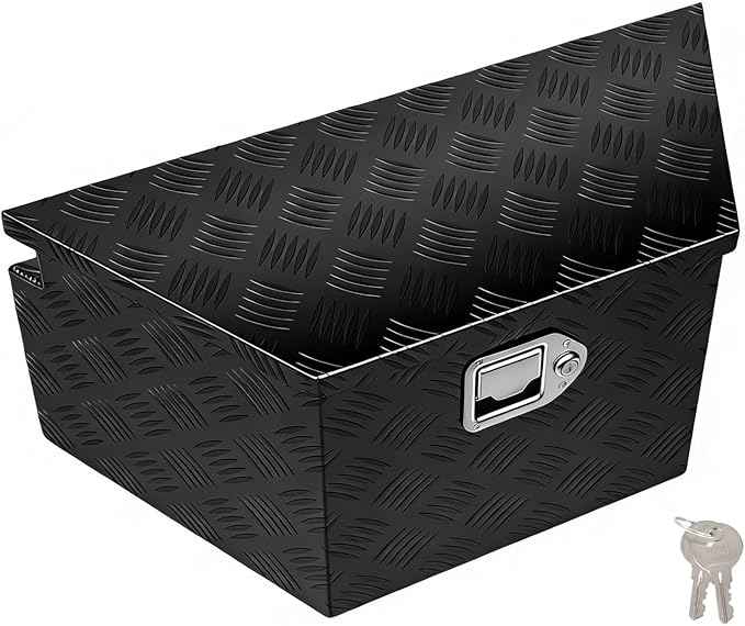 YESHMA 27" x 13" x 13" Trailer Tongue Tool Box Heavy Duty Aluminum with Latch and Keys Trailer Toolbox Organizer Truck Underbody Box Compatible with Pick Up Truck Bed RV Trailer ATV Black
