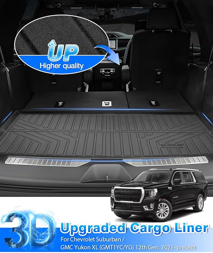 Floor Mats for Chevy Suburban & GMC Yukon XL 7 Seats 2021-2025 2026 All Weather Cargo Liner for Suburban Accessories Carpet TPE Heavy Duty Floor Mat (2nd Row Bucket Seats)