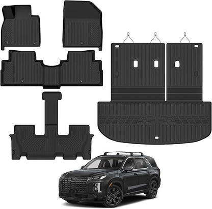 Custom Fit Floor Mats for Hyundai Palisade 7/8 Seats 2020-2025, All Weather TPE Floor Liners with Trunk Mat, Odorless Full Set Interior Accessories