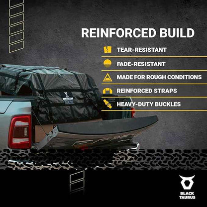 Waterproof Truck Bed Tarp Cover – Heavy Duty Cargo Net & Tarp for Pickup Truck Bed, Trailer, ATV, & Roof Rack, All-Weather Cargo Net for Secure Load, 4 Adjustable Straps - 6.6 ft x 8 ft