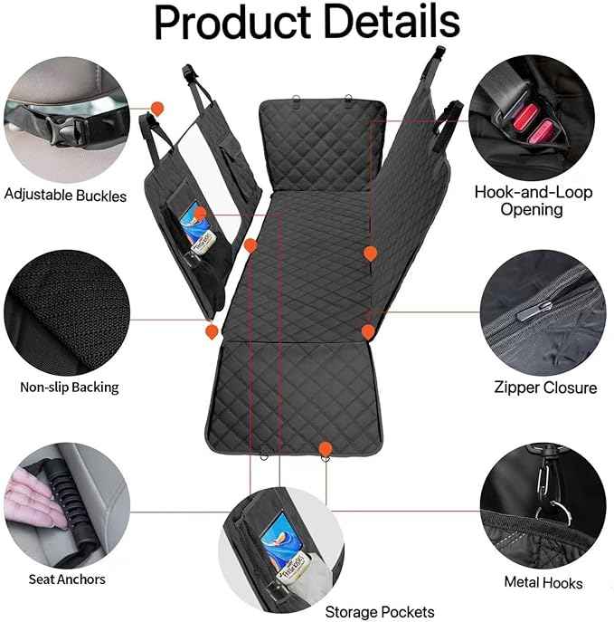 Dog Car Seat Cover for Back Seat, Dog Hammock for Car, Waterproof Backseat Cover for Dogs in Car SUV & Truck, with Mesh Window and Multiple Pockets