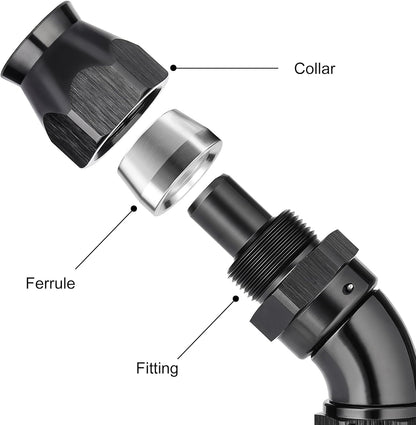 EVIL ENERGY 12AN 45 Degree PTFE One Piece Full Flow End Hose Fitting Aluminum Black