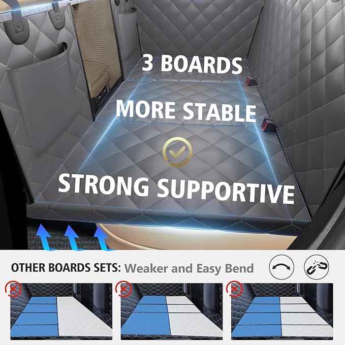 Back Seat Extender for Dogs, Hard Bottom Dog Car Seat Cover for Back Seat, Backseat Extender for Dogs Supports 420lbs, Waterproof Dog Hammock for Car, SUV, Truck Grey