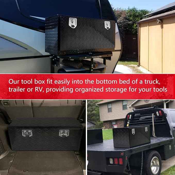 36" x 18" x 18" Truck Tool Box Pickup Truck Bed Toolbox Heavy Duty Aluminum Underbody Truck Box Compatible With RV Trailers Storage Organizer with Lock & Keys Black