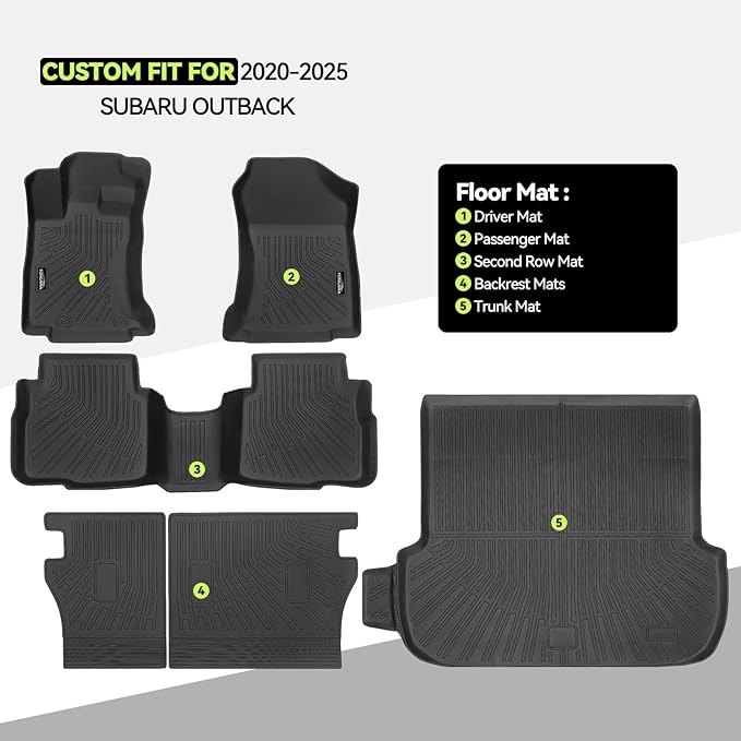 Tongama-Floor Mats for 2020-2025 Subaru Outback, All Weather TPE Floor Liners and Trunk Mat and Backrest Mats Protectors for Subaru Outback Interior Waterproof Accessories