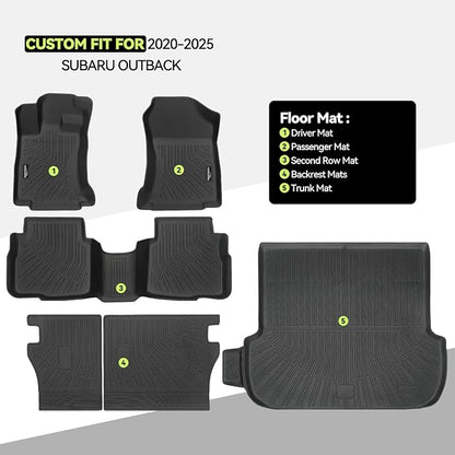 Tongama-Floor Mats for 2020-2025 Subaru Outback, All Weather TPE Floor Liners and Trunk Mat and Backrest Mats Protectors for Subaru Outback Interior Waterproof Accessories