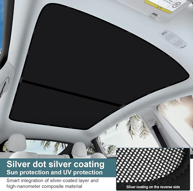 Non-Sag Roof Sunshades for Tesla Model Y 2025, Upgraded Foldable Sunroof Shade Sunshade Roof Sun Shade for Tesla Model Y Accessories 2021-2025 (Not fit 2025-2026 Juniper)