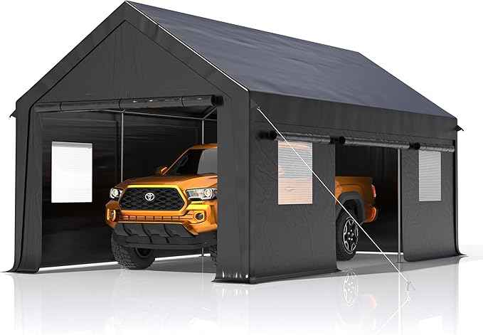 Polar Aurora 12x20 FT Heavy Duty Carport with All-Season Tarp, Portable Garage Tent with Roll-Up Windows & Side-Opening Door, Enclosed Car Port Canopy with Galvanized Frame for Car, SUV, Truck, Boat