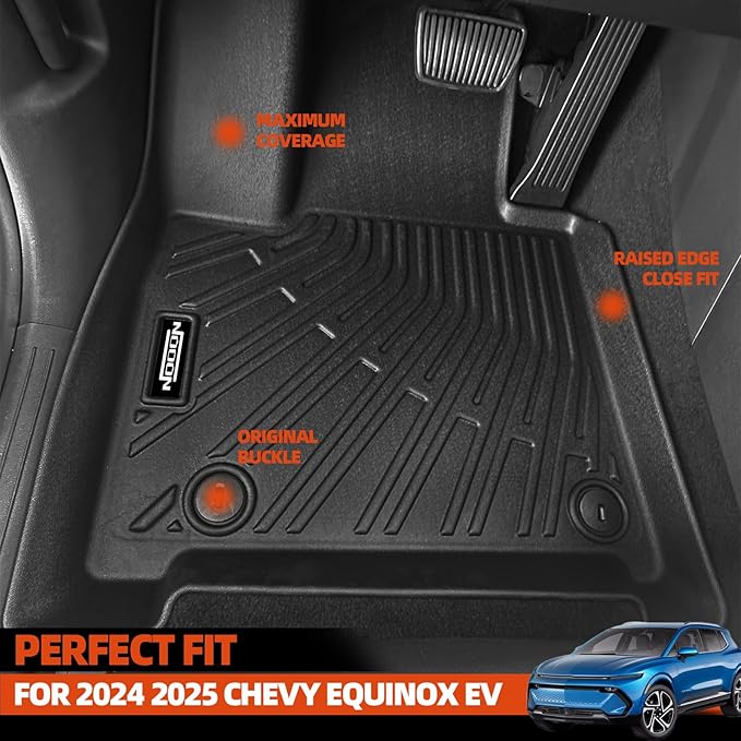 Custom Fit Floor Mats for 2024 2025 2026 Chevy Equinox EV Electric (Non Fuel), All Weather TPE Floor Liners with Trunk Mat & Backrest Protectors, Odorless Full Set Interior Accessories