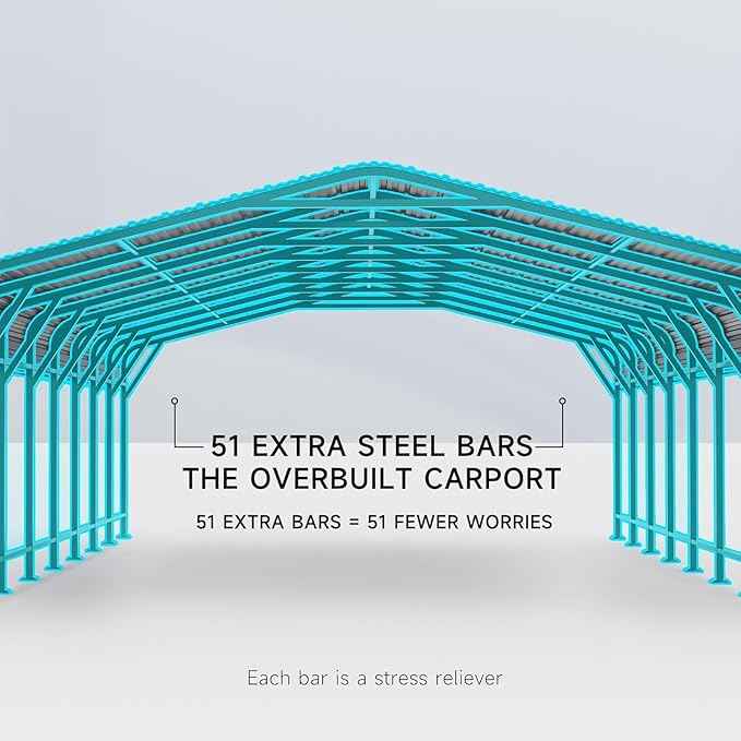 20x30 FT Metal Carport, Enhanced Base and Steel Roof for All-Weather Use, Heavy-Duty Outdoor Garage Galvanized Car Shelter for Bass Boats, Full-Sized Pickup Trucks, and Tractors