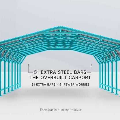 20x30 FT Metal Carport, Enhanced Base and Steel Roof for All-Weather Use, Heavy-Duty Outdoor Garage Galvanized Car Shelter for Bass Boats, Full-Sized Pickup Trucks, and Tractors