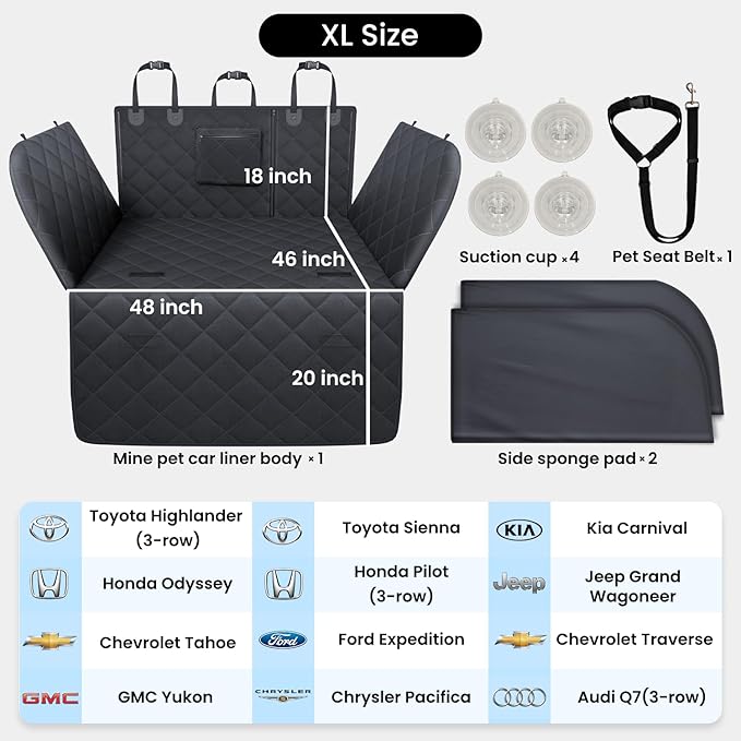 REEVAA SUV Cargo Liner for Dogs, Full Coverage Non-Slip Cargo Cover with Cushioned Sides to Protect Your Dog, Waterproof & Durable, Machine Washable Trunk Protector Mat (XL, Black)