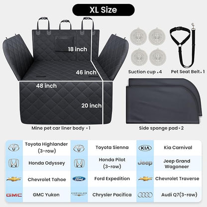 REEVAA SUV Cargo Liner for Dogs, Full Coverage Non-Slip Cargo Cover with Cushioned Sides to Protect Your Dog, Waterproof & Durable, Machine Washable Trunk Protector Mat (XL, Black)