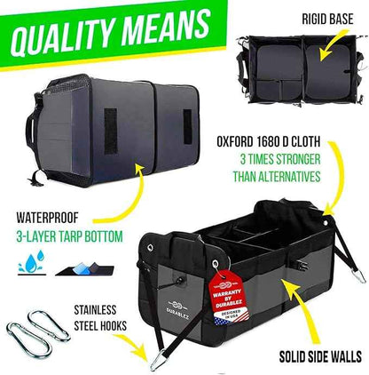 3-Section Modular Trunk Organizer XL – Car Storage for Groceries, Cleaning Supplies, Tools, Sports Gear – Foldable L-Shape Cargo Bin – Gray