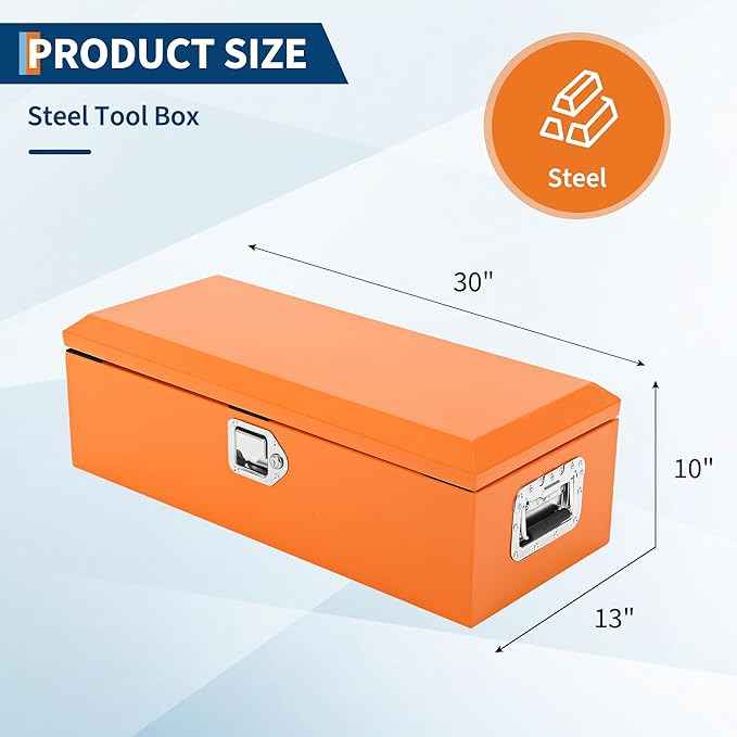 Garvee Black Steel Truck Bed Tool Box, Diamond Plate Tool Box with Side Handle and Lock Keys, Storage Toolbox Chest Box Organizer for Pickup, Truck Bed, RV, Trailer