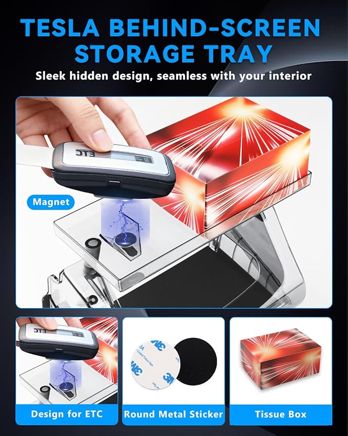 Under Screen Storage Box for Tesla Model Y Juniper 2025 2026, Center Console Organizer Tray Accessories for Model 3 Highland 2024+, Hidden Design (Not for Model Y 2020-2024/Model 3 2017-2023)