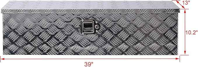 39 Inch Truck Tool Box, Waterproof HeavyDuty Aluminum Tool Box With Lock And Keys, 5 Bar Tread Wide Utility Toolbox For Pick Up Truck Bed Rv Organizer Trailer, 39x13x10inch