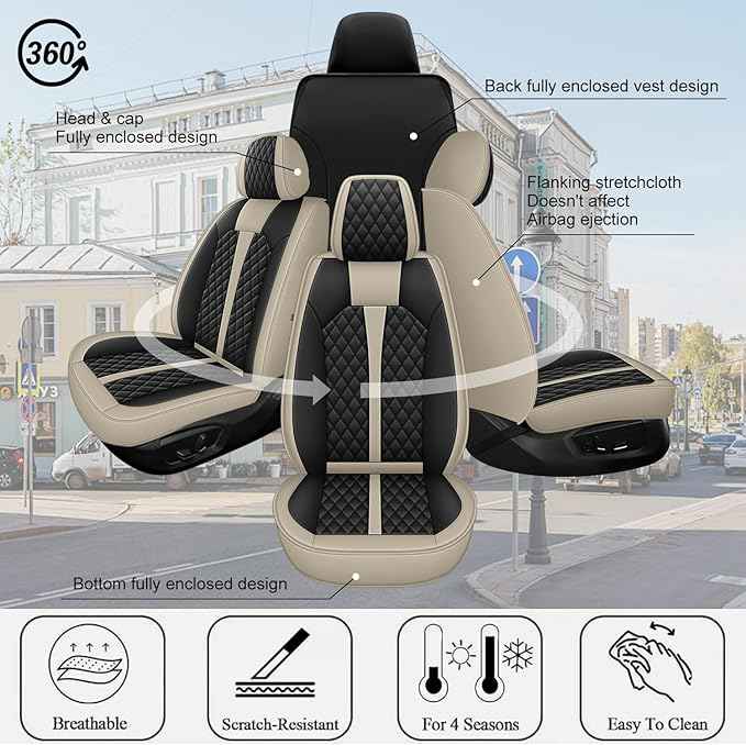 Car Seat Covers for 2 Front Seat Fit for Chevy Equinox 2011-2024 2025 2026: Auto Interior Accessories, Waterproof Faux Leather Vehical Car Seat Cushions Cover Beige&Black 2 PCS Front Only