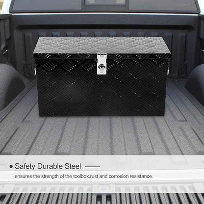 24 Inch Black Aluminum Tool Box 5 Bar Tread ToolBox for Truck Bed Car Outdoor Trailer Pickup Underbody RV ATV Storage Underbed Tools Organizer with Side Handle and Lock (24"X9.5"X12.5")