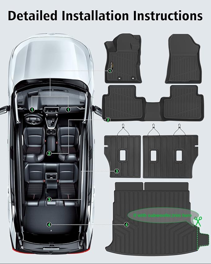 Floor Mats Fit for Forester Hybrid 2025 2026 Trunk Mat with Backrest Mat All Weather TPE Rubber Cargo Liner Back Seat Protector Full Set for Forester 2025 Plug-in Hybrid Accessories, Black