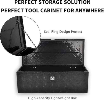 30 Inch Black Aluminum Tool Box 5 Bar Tread Chest Box Flatbox for Truck Car Outdoor Trailer Pickup Underbody RV ATV Storage Bed ToolBox w/Lock Side and Keys(30"X13"X10"),Black-30 Inch