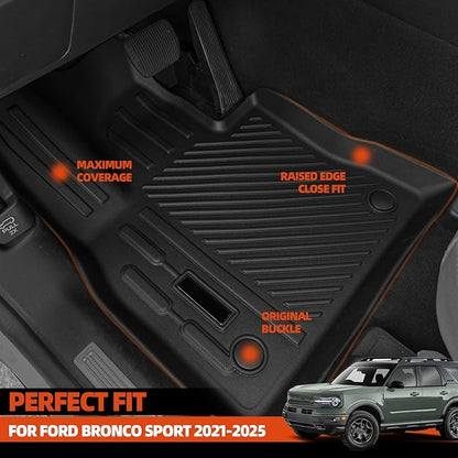 Custom Fit Floor Mats for Ford Bronco Sport 2021-2025 2026 (Not for Bronco or 4 Door), All Weather TPE Floor Liners with Trunk Mat & Backrest Protectors, Odorless Full Set Interior Accessories