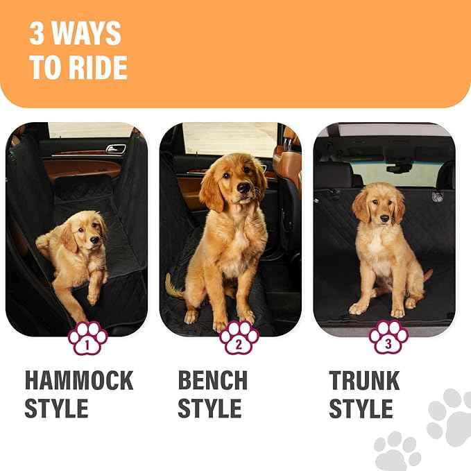 Active Pets Black Standard Dog Car Hammock Back Seat Cover, Waterproof Backseat Cover Protector for Truck Bench Rear of Sedans or SUVs, Essential Pet Supplies Vacuum or Wipe Clean, Machine Washable