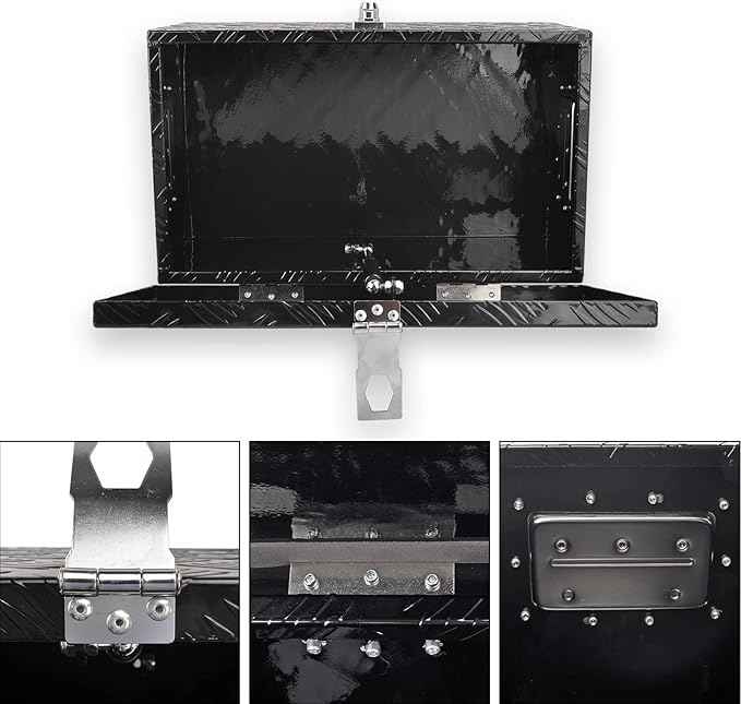 20 Inch Black Aluminum Tool Box 5 Bar Tread Flatbox for Truck Car Outdoor Trailer Pickup Underbody RV ATV Storage Tools Organizer with Lock Side Handle and Keys (20"X12"X9.5")