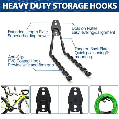 3-H Garage Wall Hooks 42 Pack, Heavy Duty Garage Hooks with Extra Welding Spots, Wall Mount Storage Organizer for Hanging Garden Lawn Tools, Ladder, Bike, WeedEater, Chair, Shovel, Blower (Black)