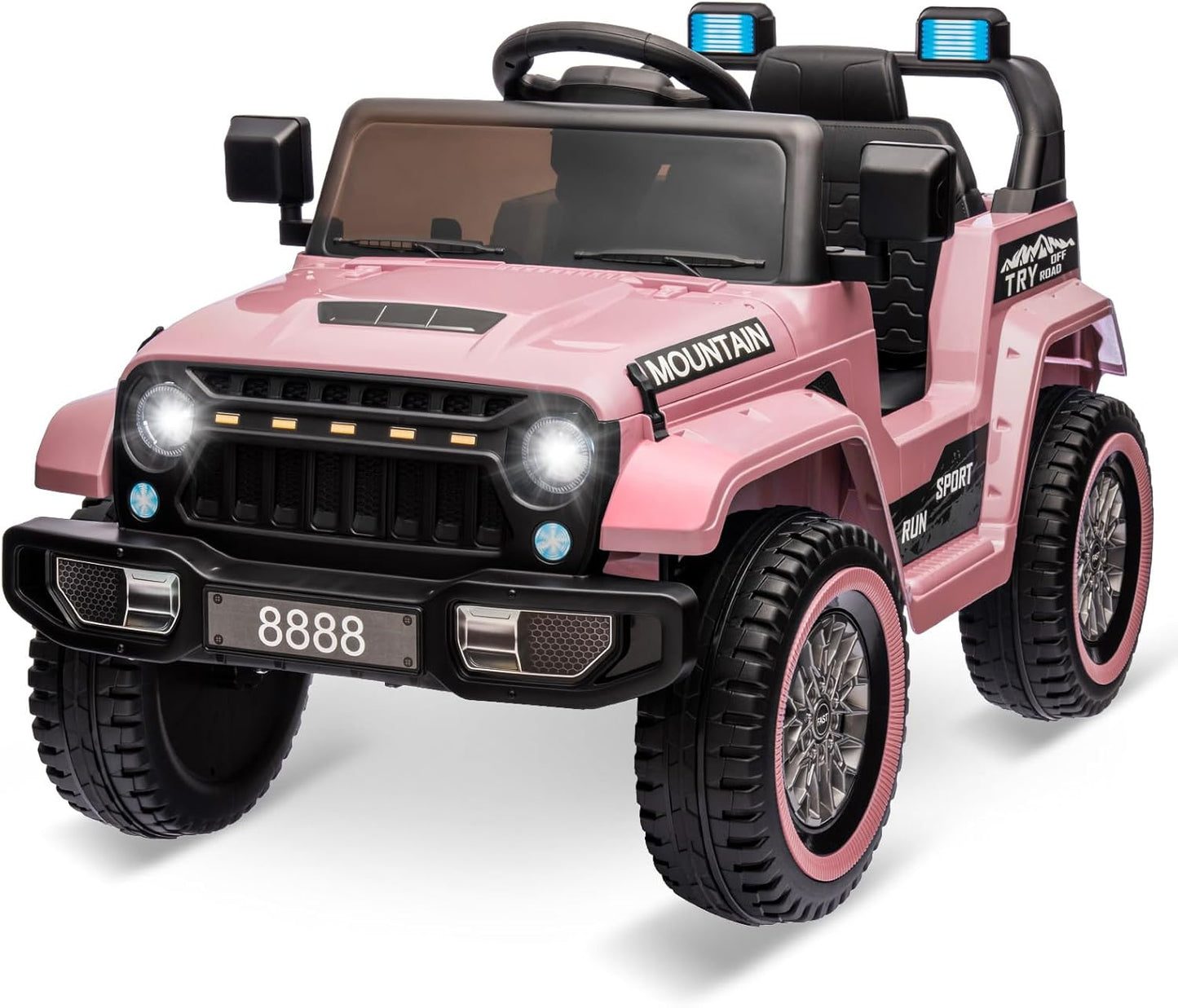 12V Kids Ride On Truck Car, Battery Powered Electric Vehicles with Remote Control, Spring Suspensions, 3 Speeds, LED Lights, Music, MP3, Ride On Toy Car for Children Toddles Boys Girls, Light Pink - AutoBay