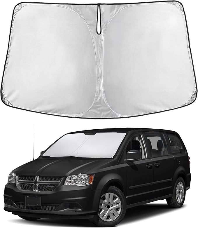 EcoNour Windshield Sun Shade Compatible for Dodge Caravan 2008–2020 | Minivan Front Window Sunshade | Foldable Sun Visor Protector | UV & Heat Blocking | Keeps Interior Cooler