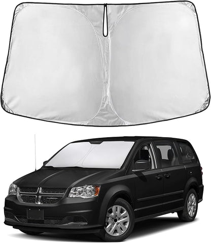 EcoNour Windshield Sun Shade Compatible for Dodge Caravan 2008–2020 | Minivan Front Window Sunshade | Foldable Sun Visor Protector | UV & Heat Blocking | Keeps Interior Cooler