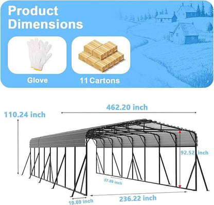 20x40FT Heavy Duty Metal Carport - Reinforced Galvanized Carport Canopy for All-Weather Shelter, Enhanced Wind Resistance for Boats, Cars, Trucks and Tractors