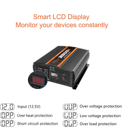 3500W Pure sine Wave Inverter 3500 watt Inverter 12 Volt Inverter RV Inverter Solar Inverter 12V to 120V Inverter 3500 watt Inverter Power Inverter with 4 Power outlets