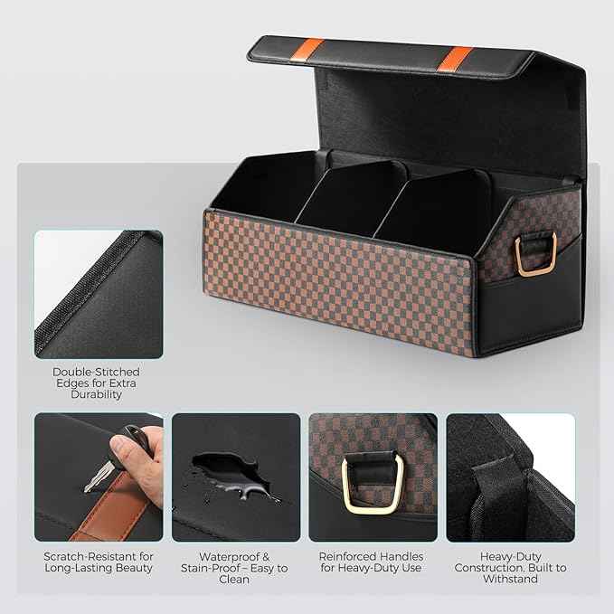 Car Organizers and Storage - Trunk Organizer for Suv Car,Car Trunk Leather Storage Box,Extra Large,Magnetic Lid,Collapsible and Adjustable