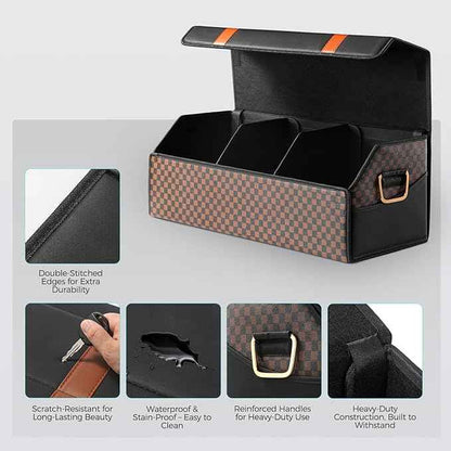 Car Organizers and Storage - Trunk Organizer for Suv Car,Car Trunk Leather Storage Box,Extra Large,Magnetic Lid,Collapsible and Adjustable