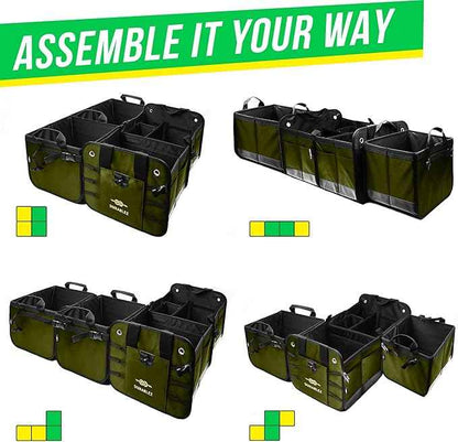 5-Section Extra Large Trunk Organizer – Heavy Duty 1680D Oxford, Collapsible & Foldable Car Cargo Organizer, Modular Multi-Shape Storage System for SUV, Truck, Van – Military Green