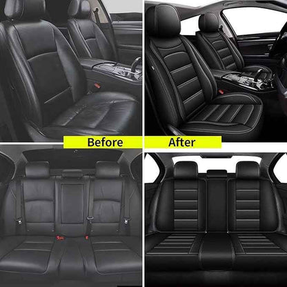 Car Seat Covers for Hyundai Sonata 2007-2025 2026: Luxury Leather Striped Automotive Seat Cover Waterproof Seat Protectors Compatible Airbag (5 Seats,Black)