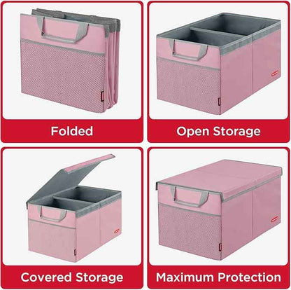 Rubbermaid Car Organizer, Collapsible Trunk Organizer, Multi-Compartment Car Storage Organization for Car Accessories, 2 Compartments With Cover, 21.65"*14.17"*12.2" - Pink