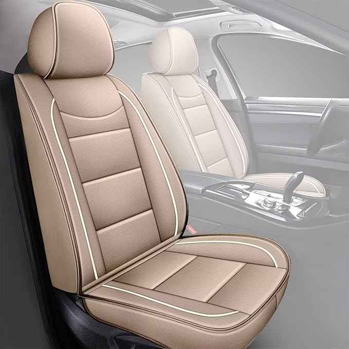YORKNEIC Fit for Chevrolet Chevy Blazer Seat Covers 2019-2025 2026 : Waterproof Leather 2 Front Car Seat Covers (2 Front Set, Beige)