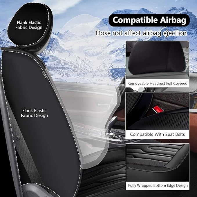 YORKNEIC Seat Covers Front Set for Dodge Grand Caravan 2008-2020: Breathable Leather Car Seat Covers (2 Front Set, Black)