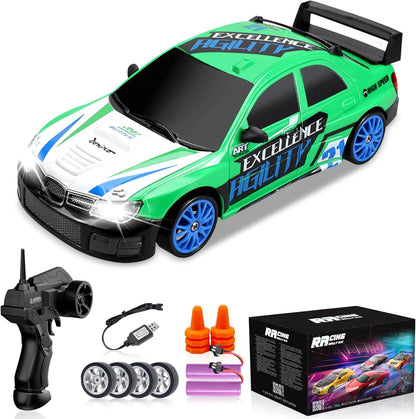 RC Drift Car 2.4GHz 1:24 Scale 4WD Remote Control Car 15KM/H High Speed Drifting RC Cars with Cool Lights, Two Batteries and Extra Tires Toys for Kids Boys Girls Adults, Green - AutoBay