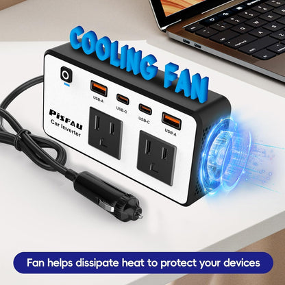 300W Car Power Inverter 12V to 110V，PiSFAU DC to AC Car Plug in Adapter Outlet with Multi USB[24W USB-C] /USB-Fast Charger(24W) Car Inverter，Car Charger for Laptop Vehicles Road Trip Essentials