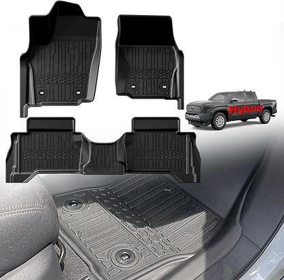 TripleAliners for Tacoma 2024 2025 Double Cab Floor Mats (Fit Hybrid ONLY) All Weather Floor Liners Compatible with 2024+ Toyota Tacoma Accessories Front & Rear Mats Custom Fit, 3PCS(Not for Gasoline)