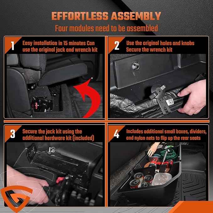 GEARLAST Underseat Storage Compatible with Chevy Silverado/GMC Sierra 1500 2500 3500 2019-2025, Rear Under Seat Organizer Cargo Box, Upgraded Rear Under Seat Organizer Cargo Box