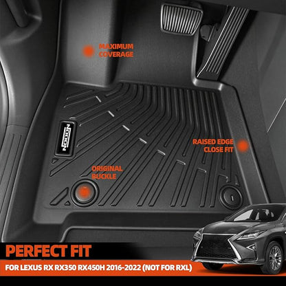 Custom Fit Floor Mats for Lexus RX RX350 RX450h (Not for RXL) 2016-2022, All Weather TPE Floor Liners with Trunk Mat & Backrest Protectors, Odorless Full Set Interior Accessories