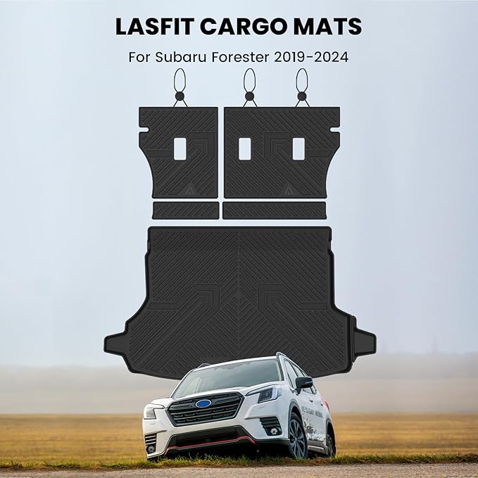 LASFIT Cargo Mat & Backrest Mat for Subaru Forester 2024 2023 2022 2021 2020 2019, All Weather TPE Custom Fit Easy Clean Durable No-Curling Trunk Mat for Forester 2019-2024 Cargo Liner,Black