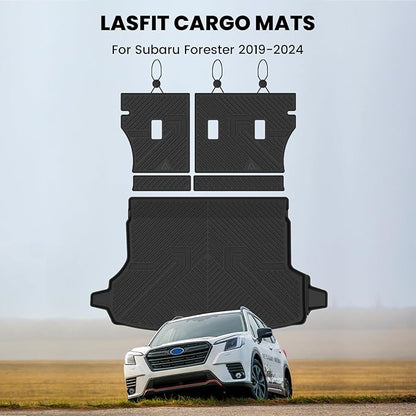 LASFIT Cargo Mat & Backrest Mat for Subaru Forester 2024 2023 2022 2021 2020 2019, All Weather TPE Custom Fit Easy Clean Durable No-Curling Trunk Mat for Forester 2019-2024 Cargo Liner,Black